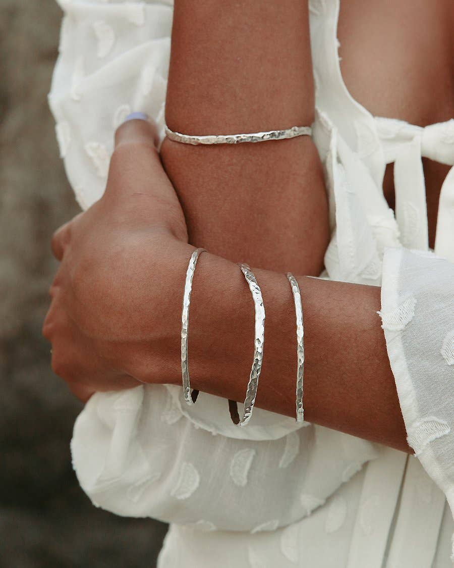 Sterling Silver Hammered Wave Bangle