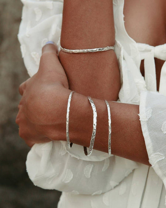 Sterling Silver Hammered Wave Bangle