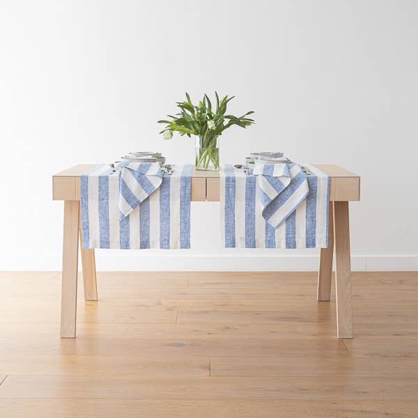 Linen Me Napkin Off White Blue Philippe, Striped Washed Linen