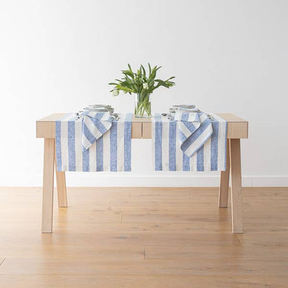 Linen Me Napkin Off White Blue Philippe, Striped Washed Linen