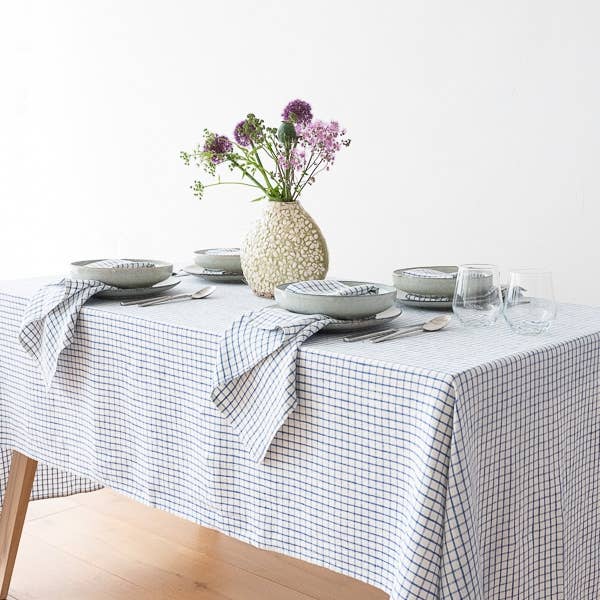 Linen Me - Napkin Graphic Check Off White Blue