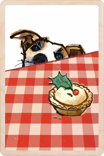 Dog and Pie - Wooden Christmas Post card