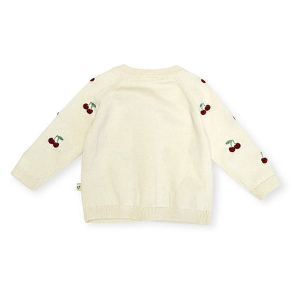 Cherry Embroidered Sweater Knit Baby Cardigan (Organic)