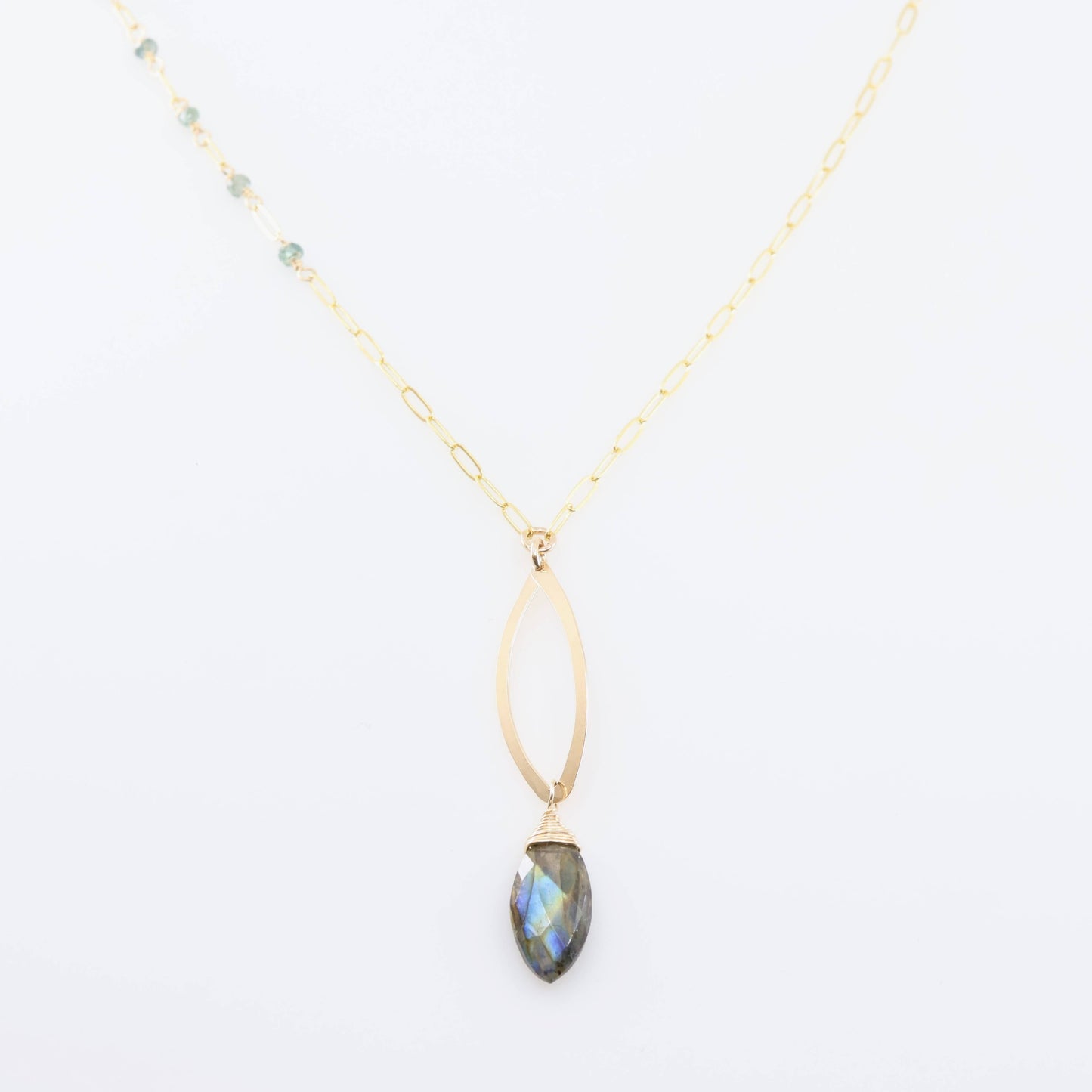 Forged Marquis Necklace with Labradorite and Aus. Sapphire