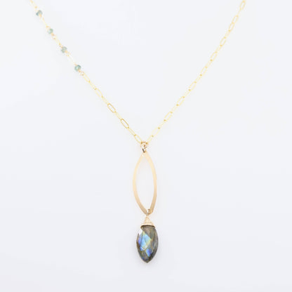 Forged Marquis Necklace with Labradorite and Aus. Sapphire