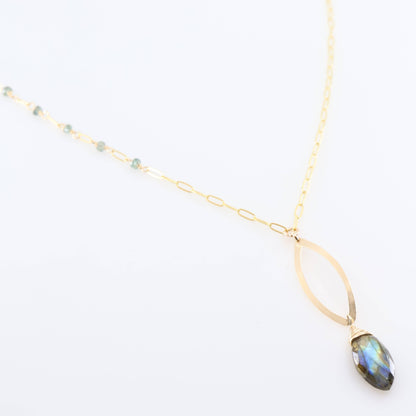 Forged Marquis Necklace with Labradorite and Aus. Sapphire