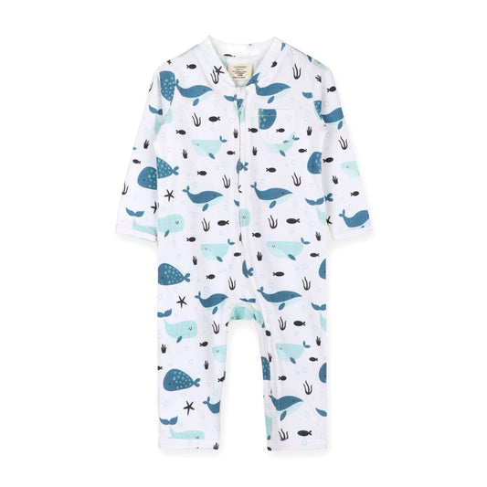 Whales Zipper Baby Coverall Jumpsuit (Organic Jersey)