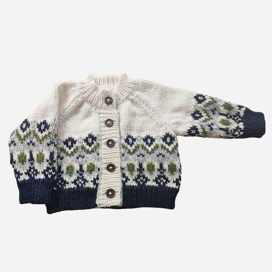 Fairisle Knit Cardigan, Navy | Baby Kids Fall Winter Sweater