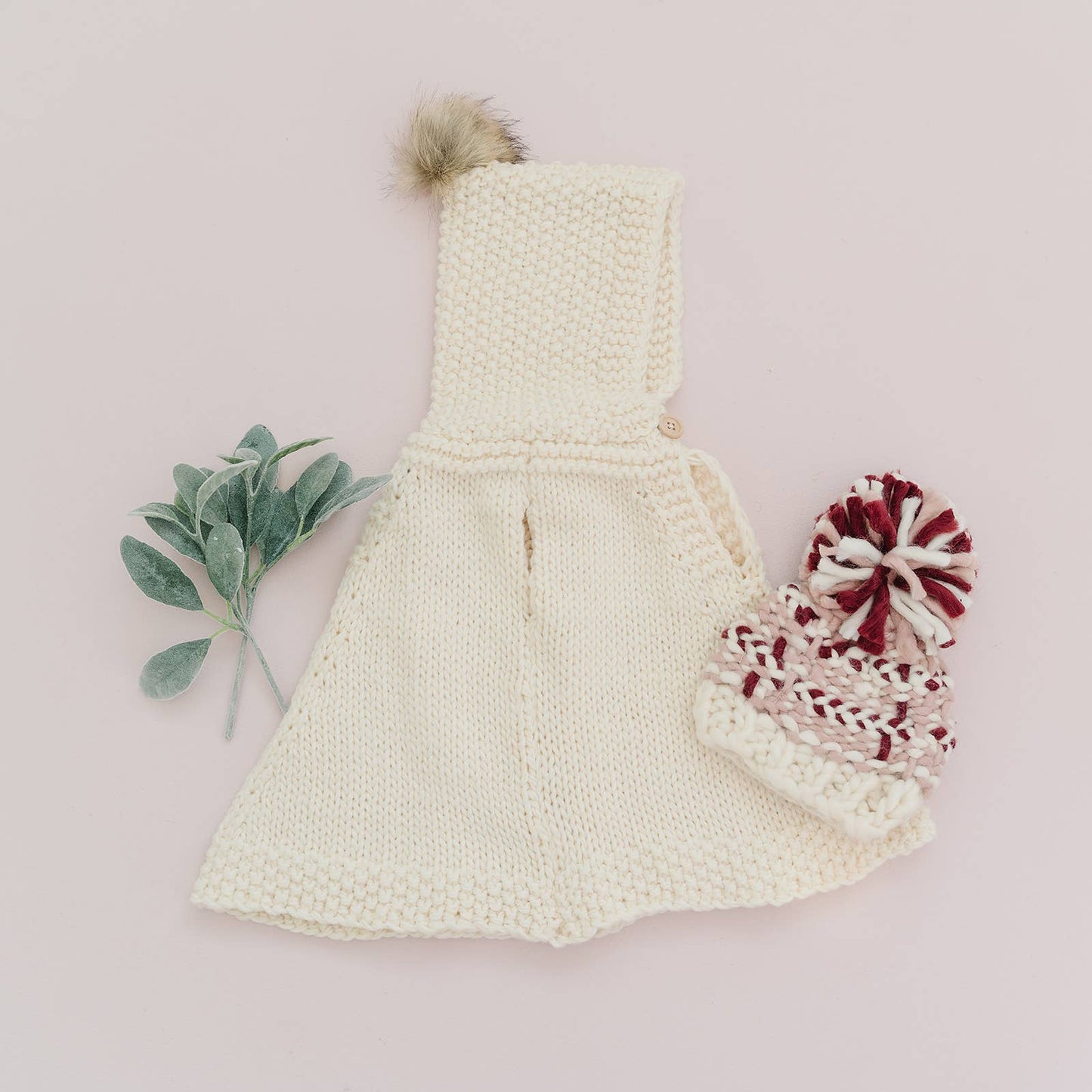 Poncho with Faux Fur Pom, Cream Kids Child Winter Holiday