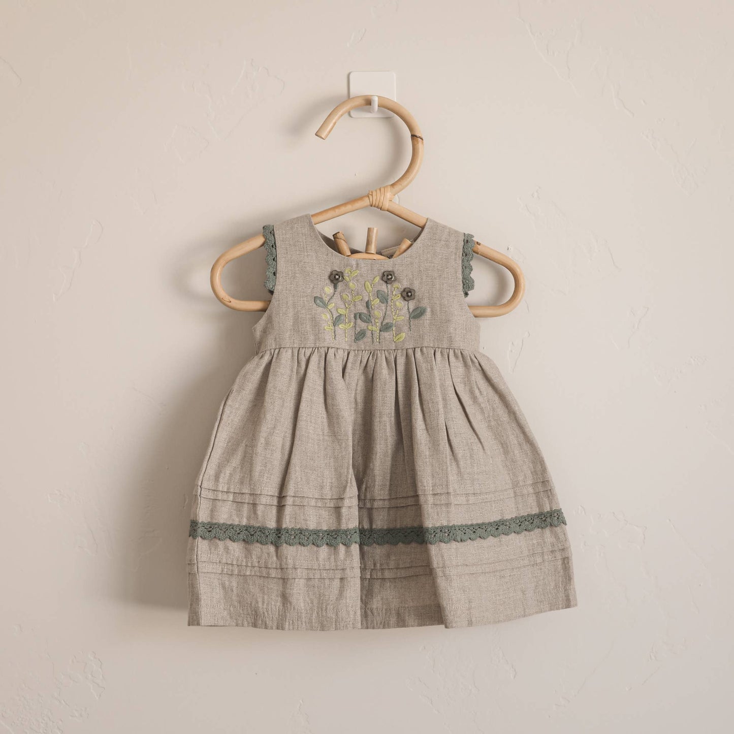 Sylvie Embroidered Linen Baby Dress+Bloomer (Organic Cotton)