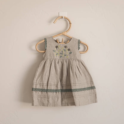 Sylvie Embroidered Linen Baby Dress+Bloomer (Organic Cotton)
