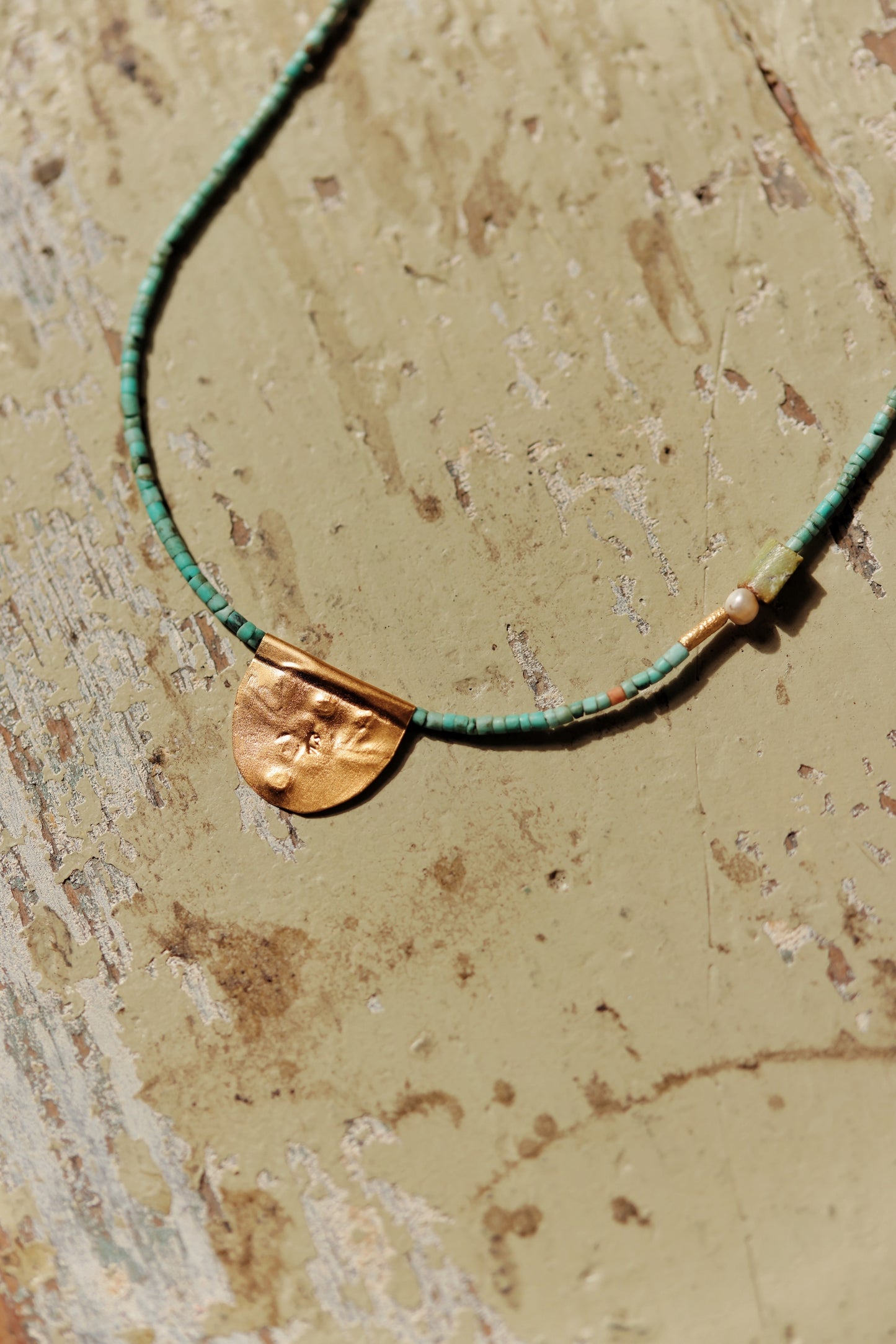 River Song - Antique Turquoise with Halfmoon Talisman Necklace