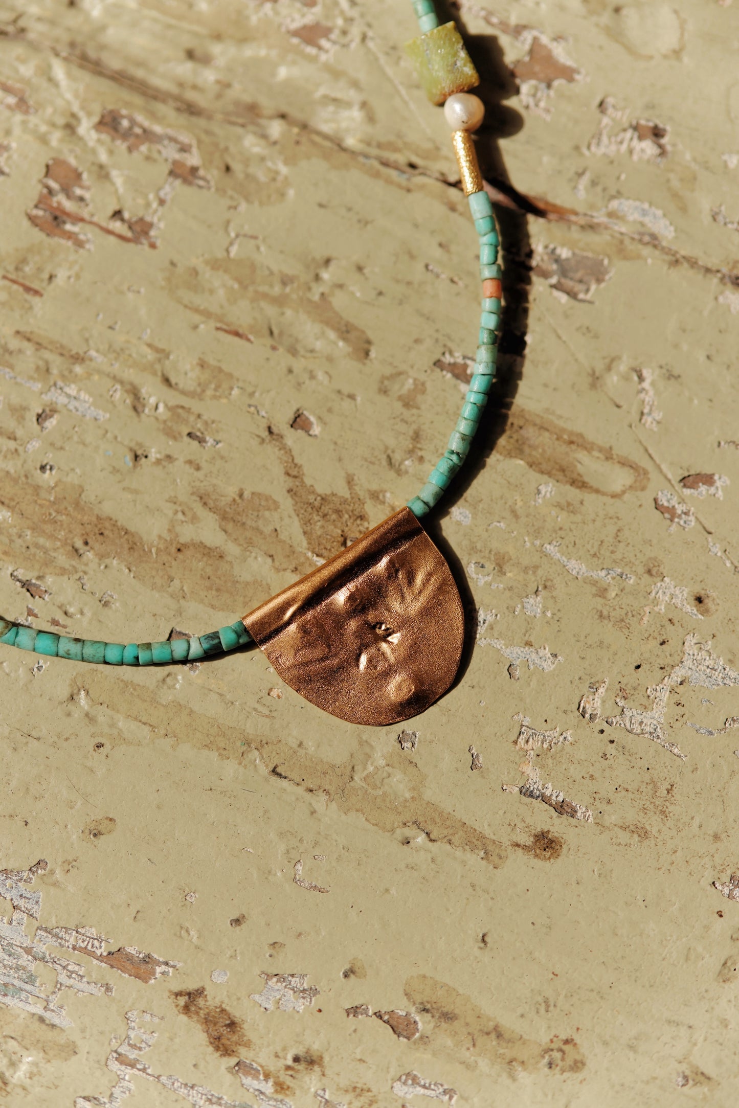 River Song - Antique Turquoise with Halfmoon Talisman Necklace