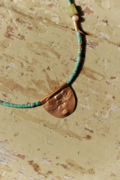 River Song - Antique Turquoise with Halfmoon Talisman Necklace