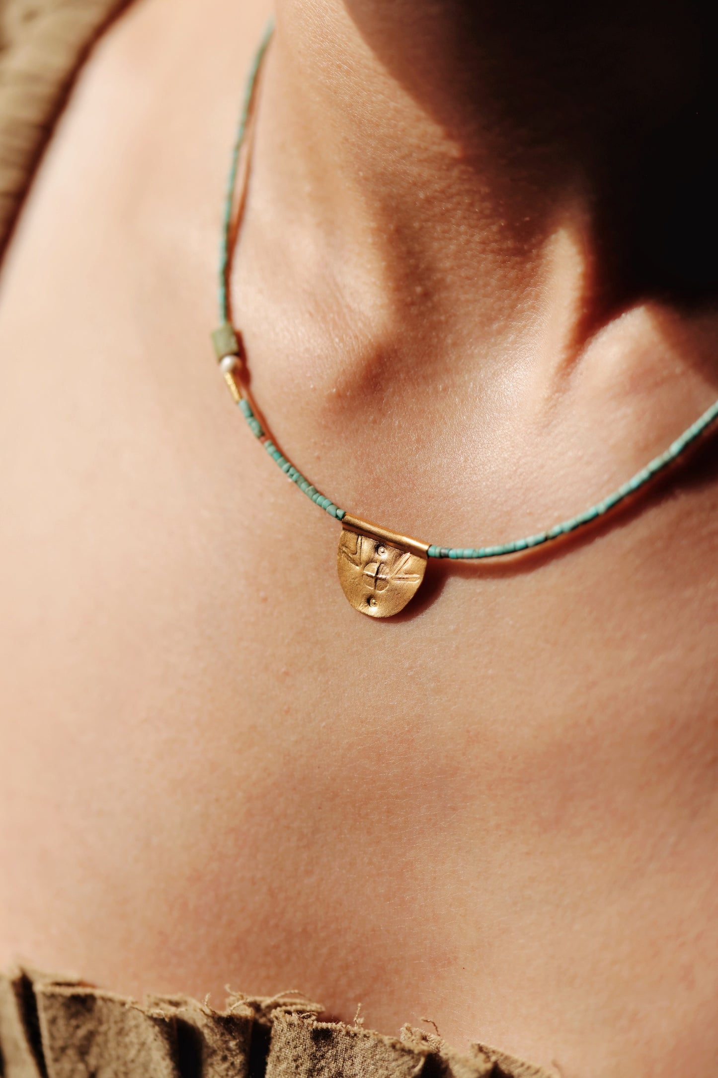 River Song - Antique Turquoise with Halfmoon Talisman Necklace
