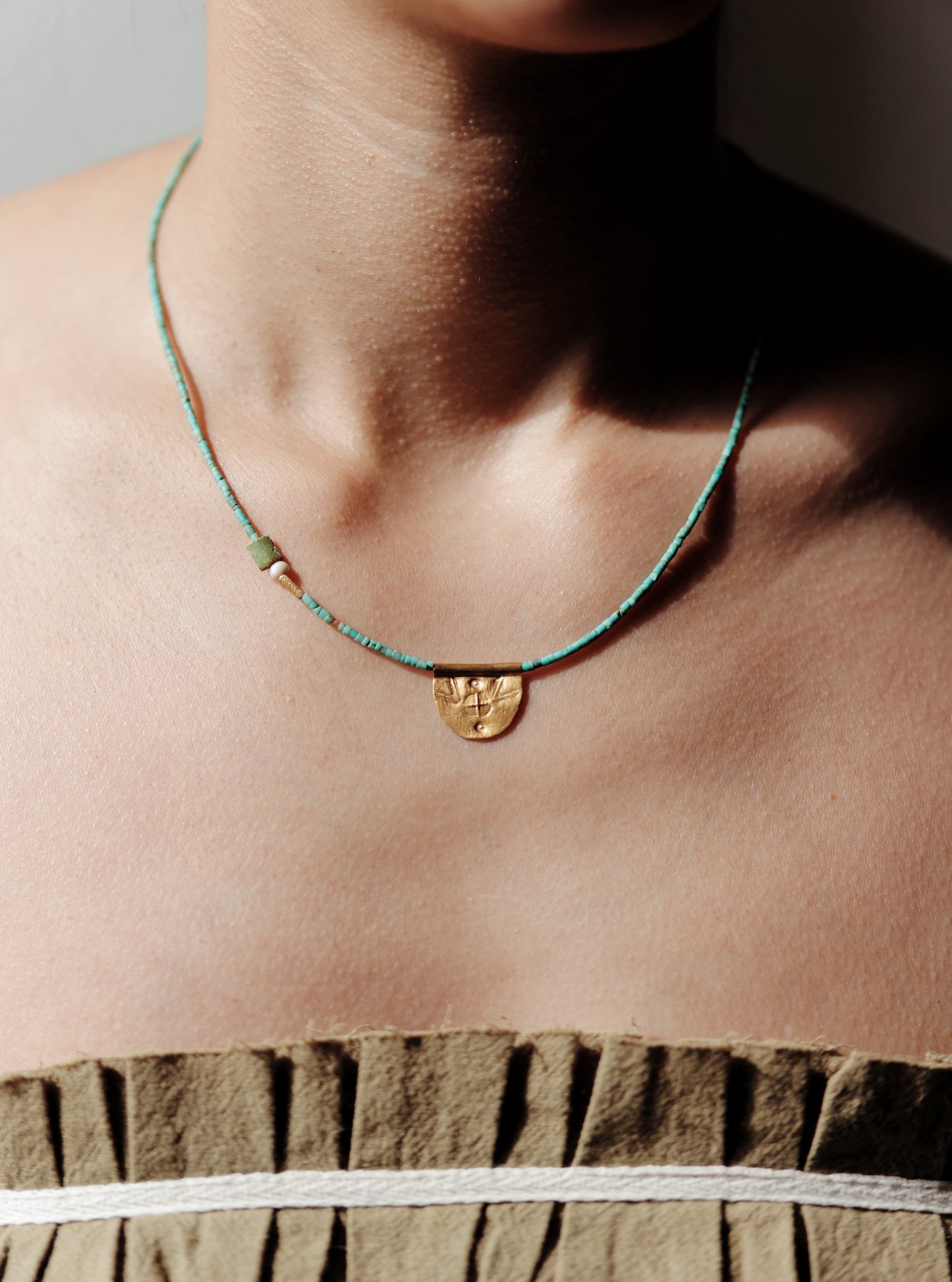River Song - Antique Turquoise with Halfmoon Talisman Necklace