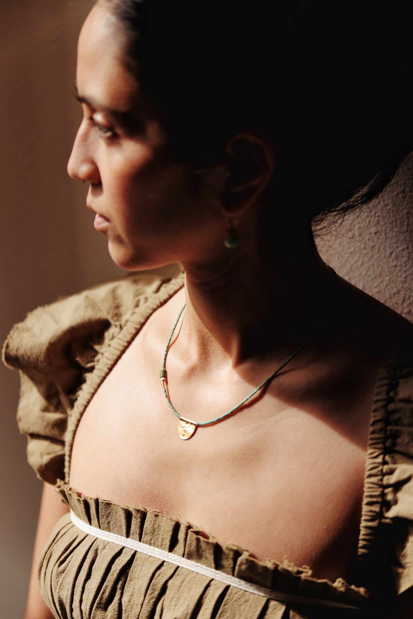 River Song - Antique Turquoise with Halfmoon Talisman Necklace