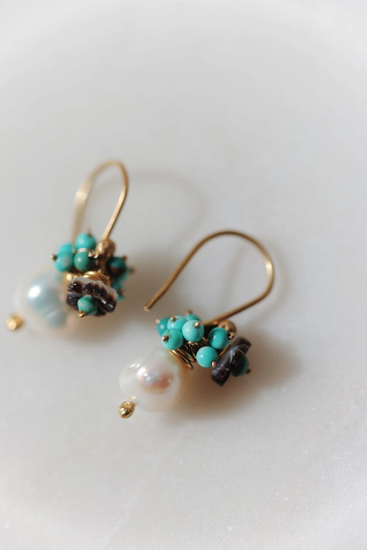 River Song - Cultured Pearl with Flower Earrings