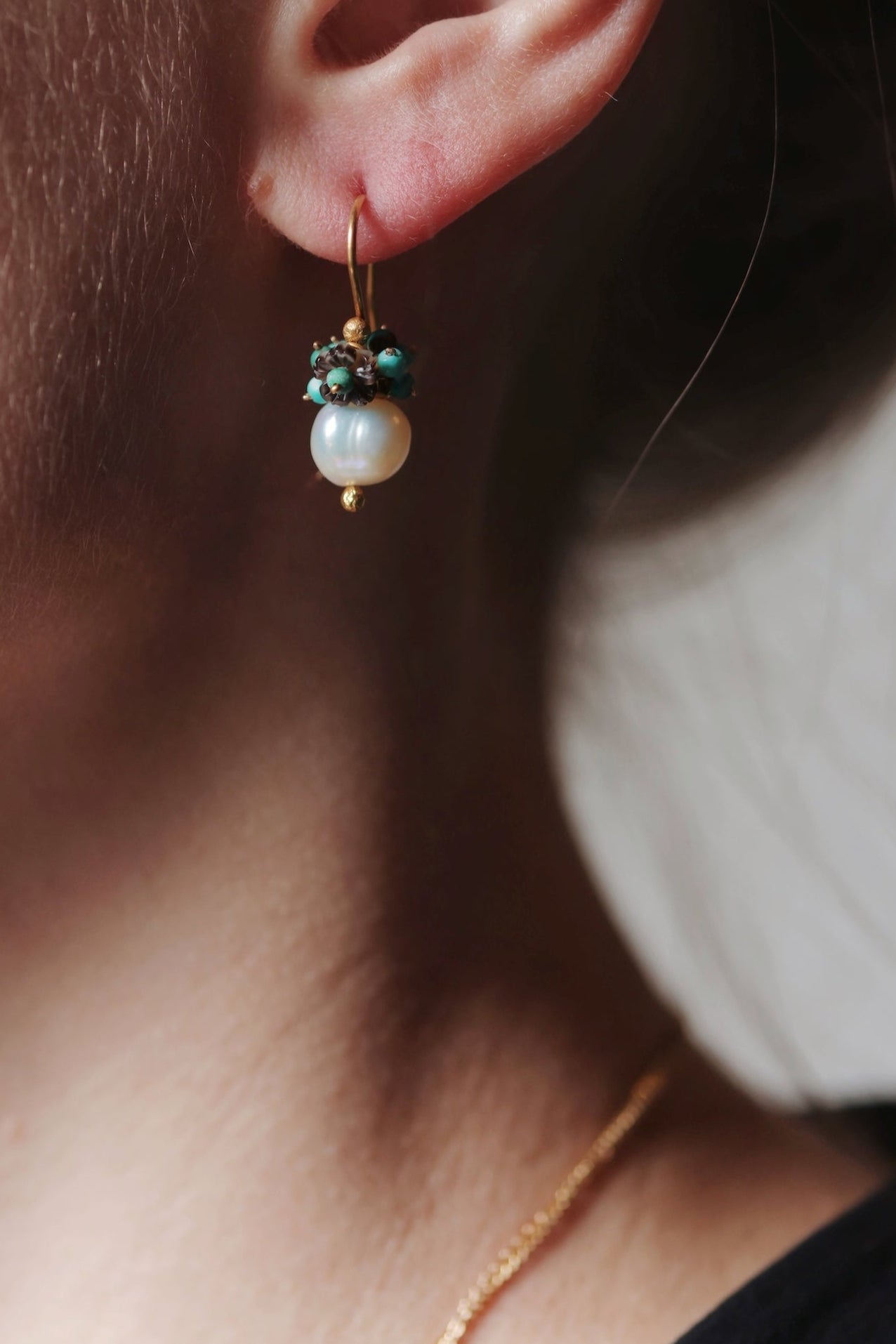 River Song - Cultured Pearl with Flower Earrings