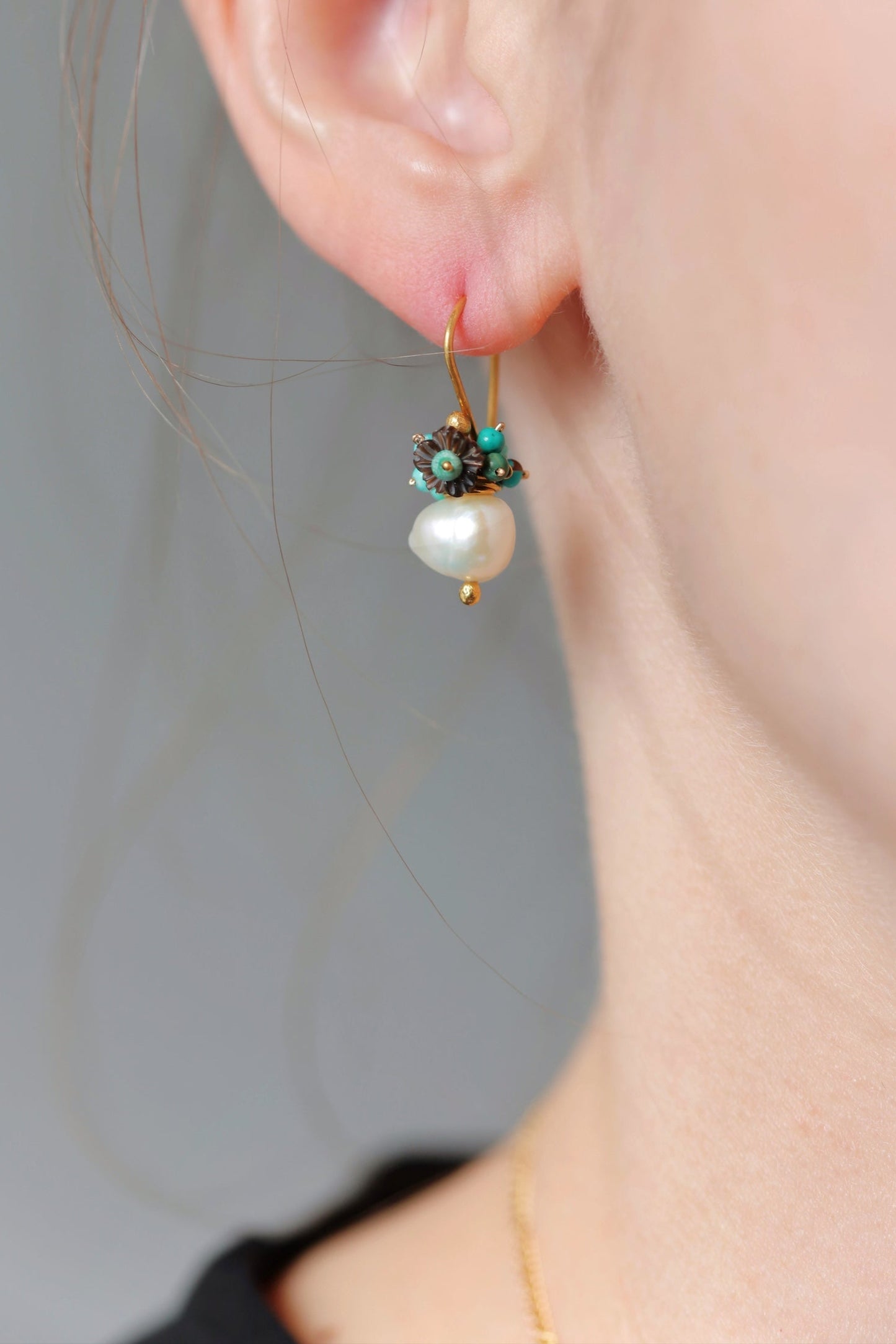 River Song - Cultured Pearl with Flower Earrings