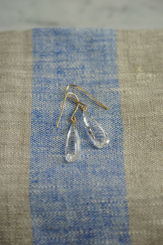 Rock Stella - Clear Quartz medium elongated drops on hammered 14K gold-fill simple wires