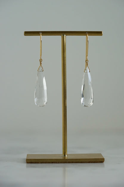 Rock Stella - Clear Quartz medium elongated drops on hammered 14K gold-fill simple wires
