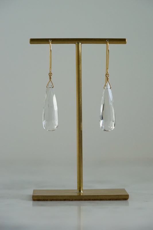 Rock Stella - Clear Quartz medium elongated drops on hammered 14K gold-fill simple wires