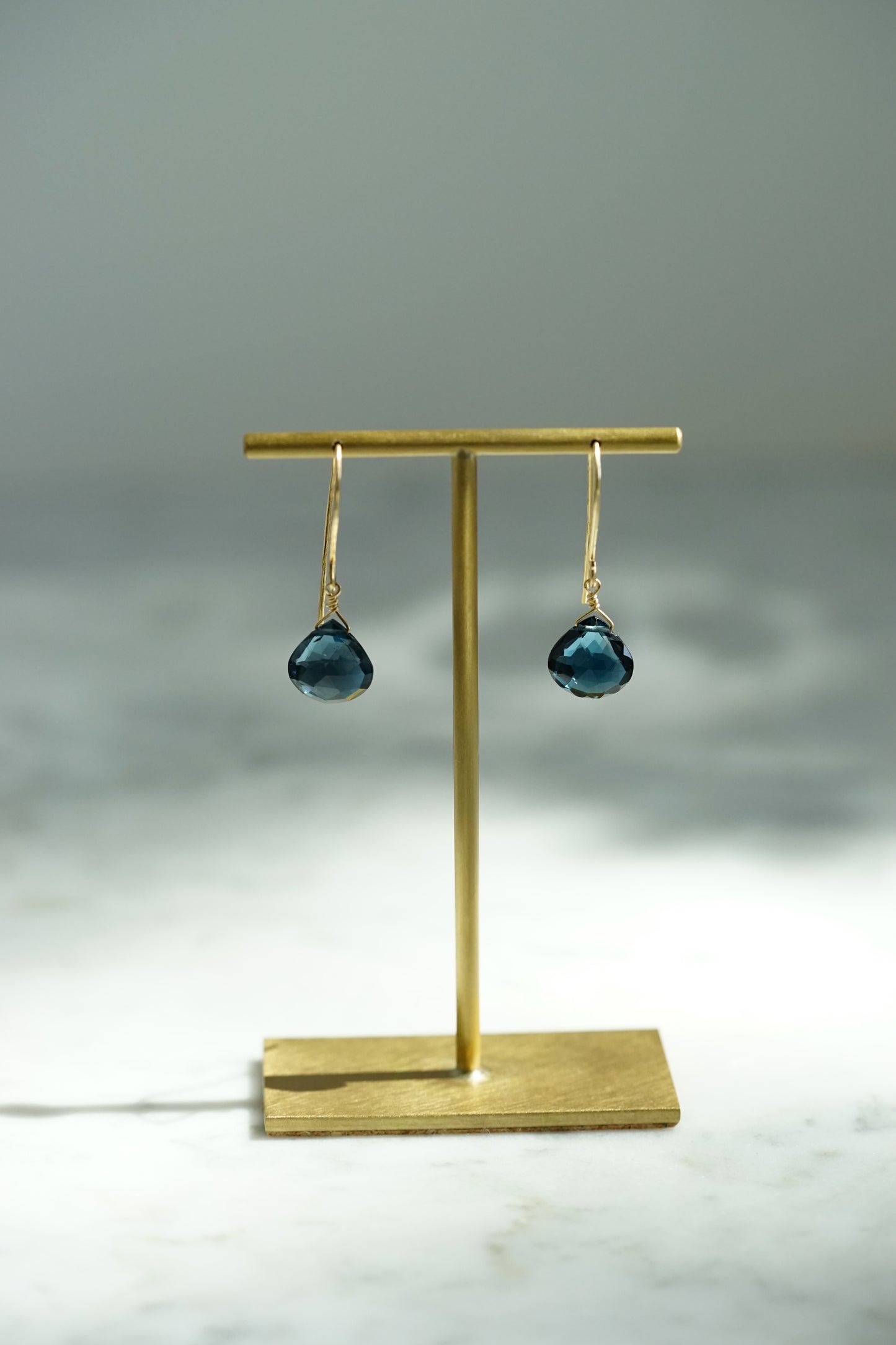 Rock Stella - London Blue Topaz tiny drops on hammered 14K gold-fill simple wires