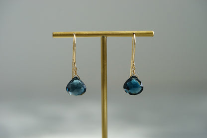 Rock Stella - London Blue Topaz tiny drops on hammered 14K gold-fill simple wires