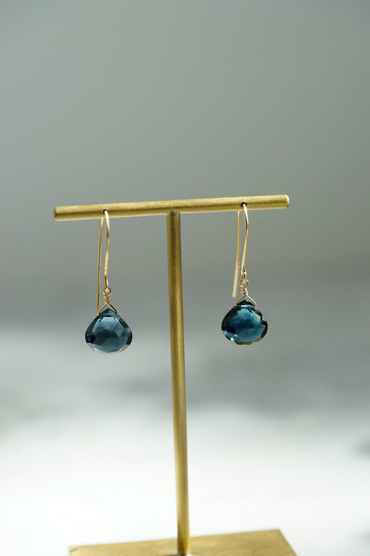 Rock Stella - London Blue Topaz tiny drops on hammered 14K gold-fill simple wires
