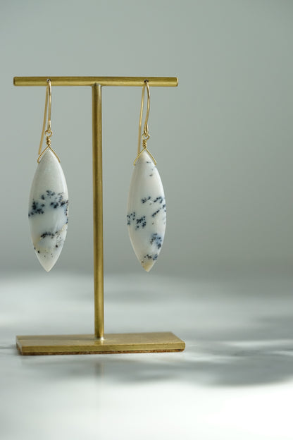 Rock Stella - Dendritic Opal (white) marquise on hammered 14K gold-fill simple wires