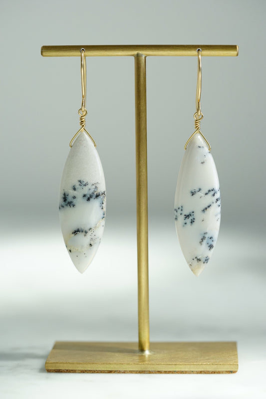 Rock Stella - Dendritic Opal (white) marquise on hammered 14K gold-fill simple wires