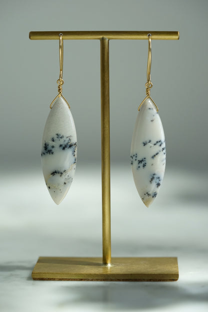 Rock Stella - Dendritic Opal (white) marquise on hammered 14K gold-fill simple wires