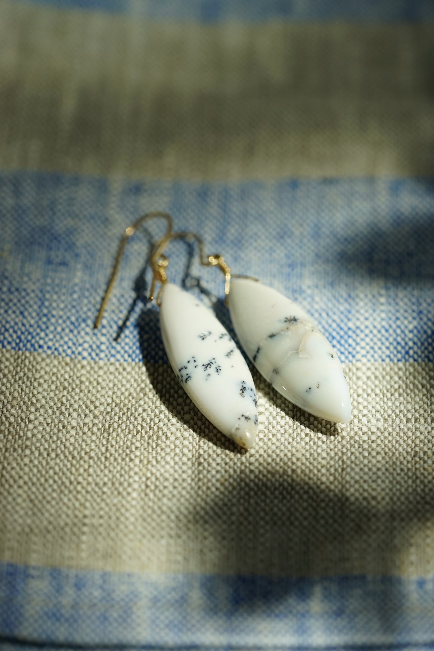Rock Stella - Dendritic Opal (white) marquise on hammered 14K gold-fill simple wires