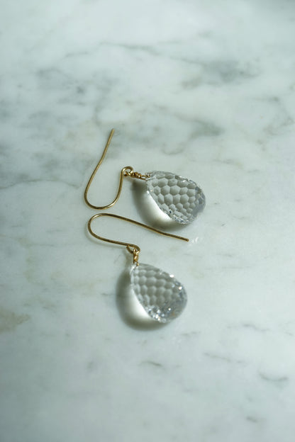 Rock Stella - Clear Quartz Bee hives on hammered 14 K gold-fill wires