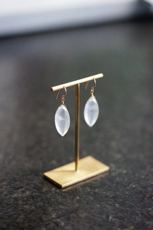 Rock Stella - Clear Quartz frosted faceted Marquise on hammered 14K gold-fill wires