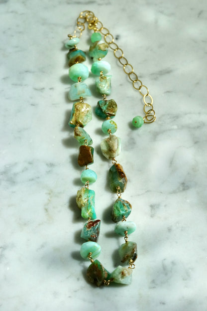 Rock Stella - Peruvian Opal Necklace 14K gold fill chain and wire - 16-22"