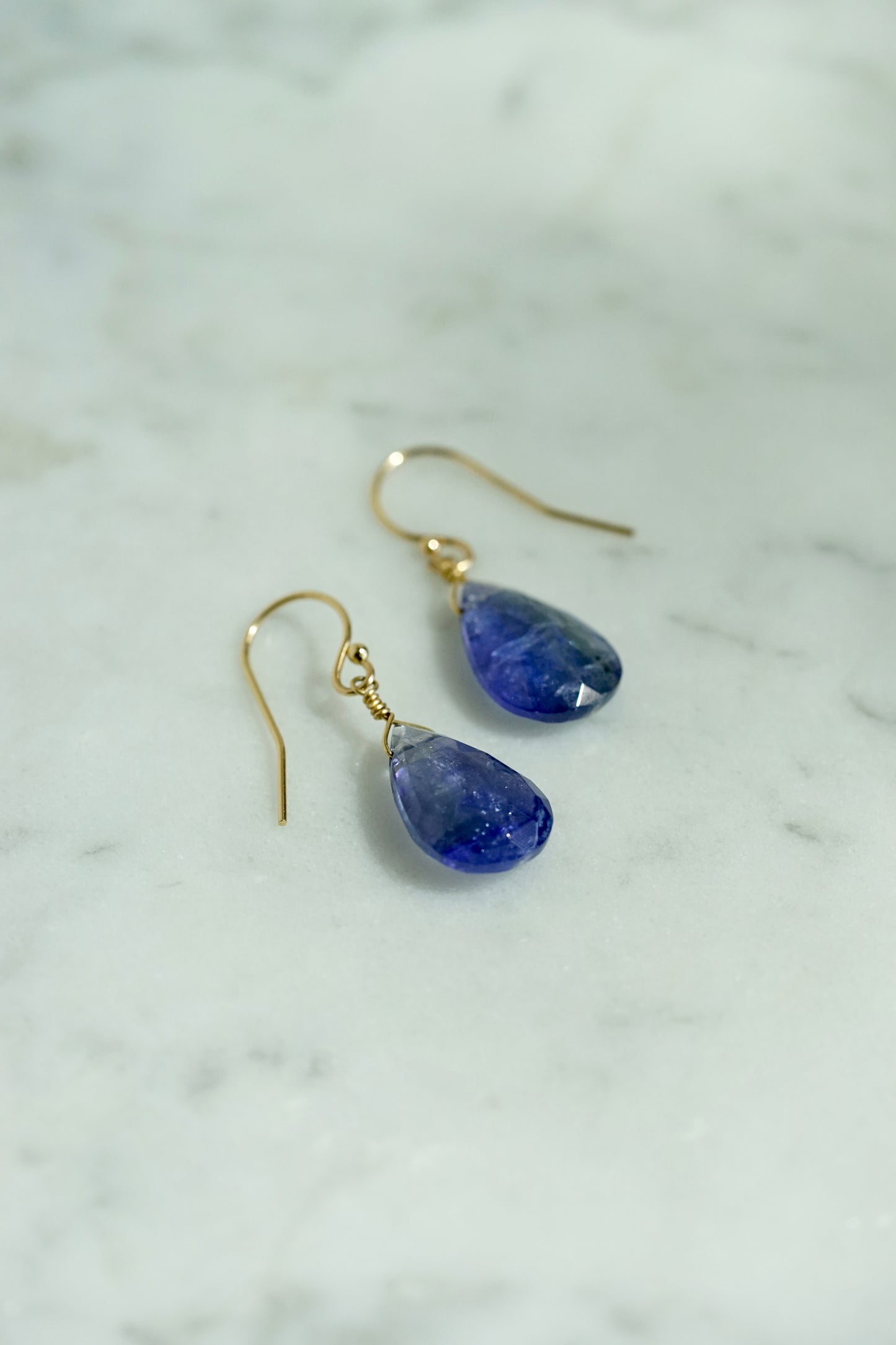 Rock Stella - Tanzanite small drops on solid 14K gold shepherd hook wires