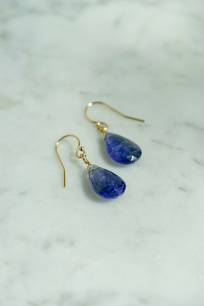 Rock Stella - Tanzanite small drops on solid 14K gold shepherd hook wires