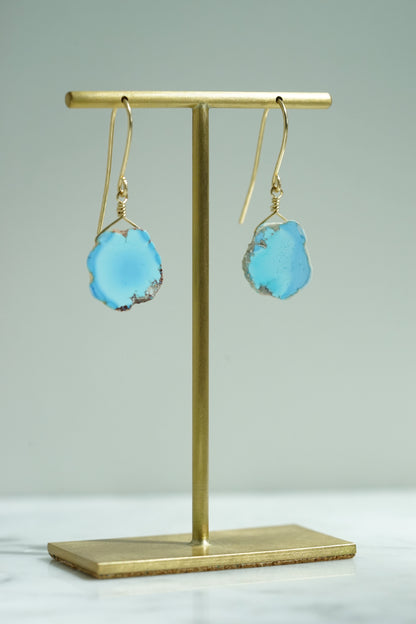 Rock Stella - Kazakhstani sky blue turquoise slabs on hammered 14K gold-fill simple wires