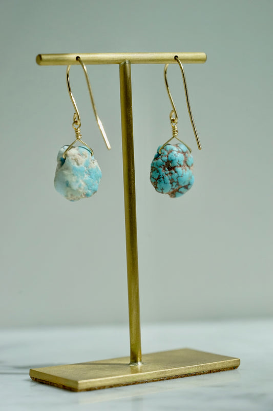Rock Stella - Kazakhstani sky blue turquoise slabs on hammered 14K gold-fill simple wires