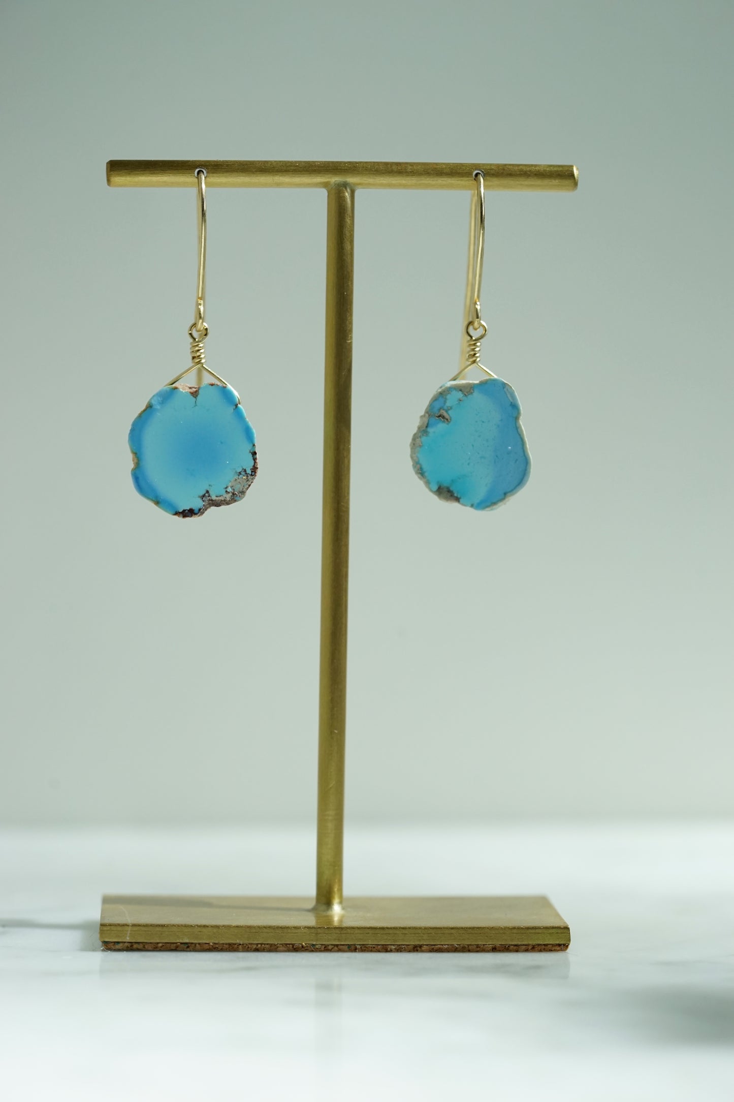 Rock Stella - Kazakhstani sky blue turquoise slabs on hammered 14K gold-fill simple wires