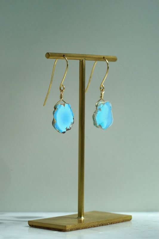 Rock Stella - Kazakhstani sky blue turquoise slabs on hammered 14K gold-fill simple wires