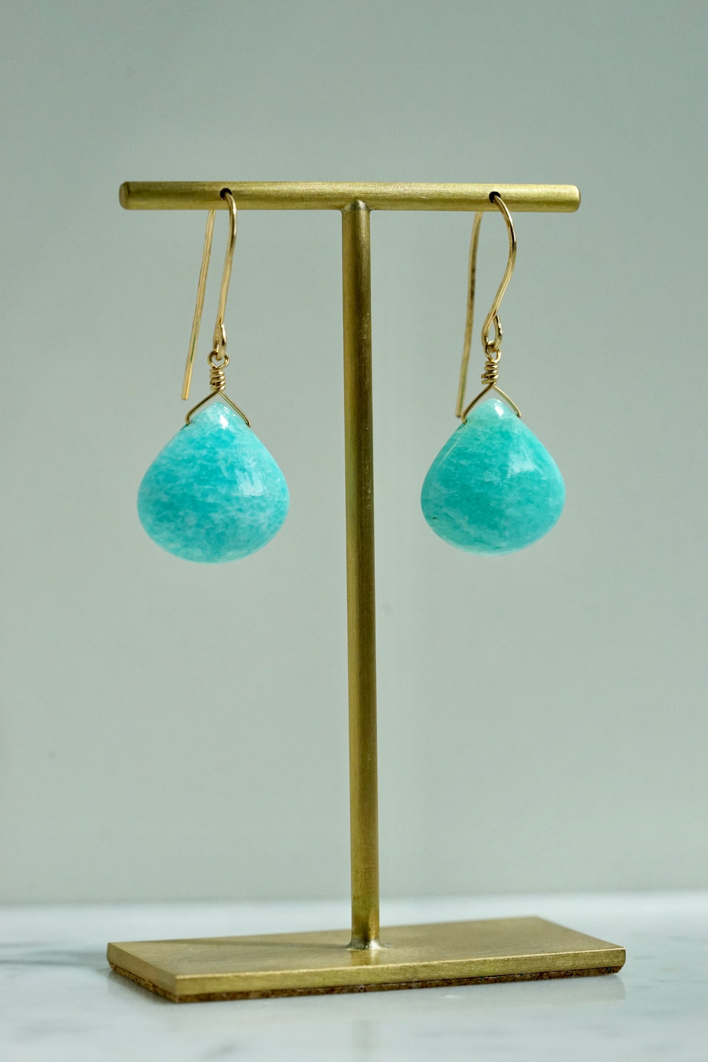 Rcok Stella - Amazonite plump drops on hammered 14K gold-fill simple wires