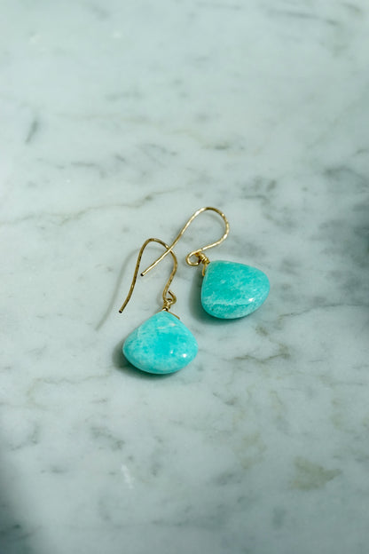 Rcok Stella - Amazonite plump drops on hammered 14K gold-fill simple wires
