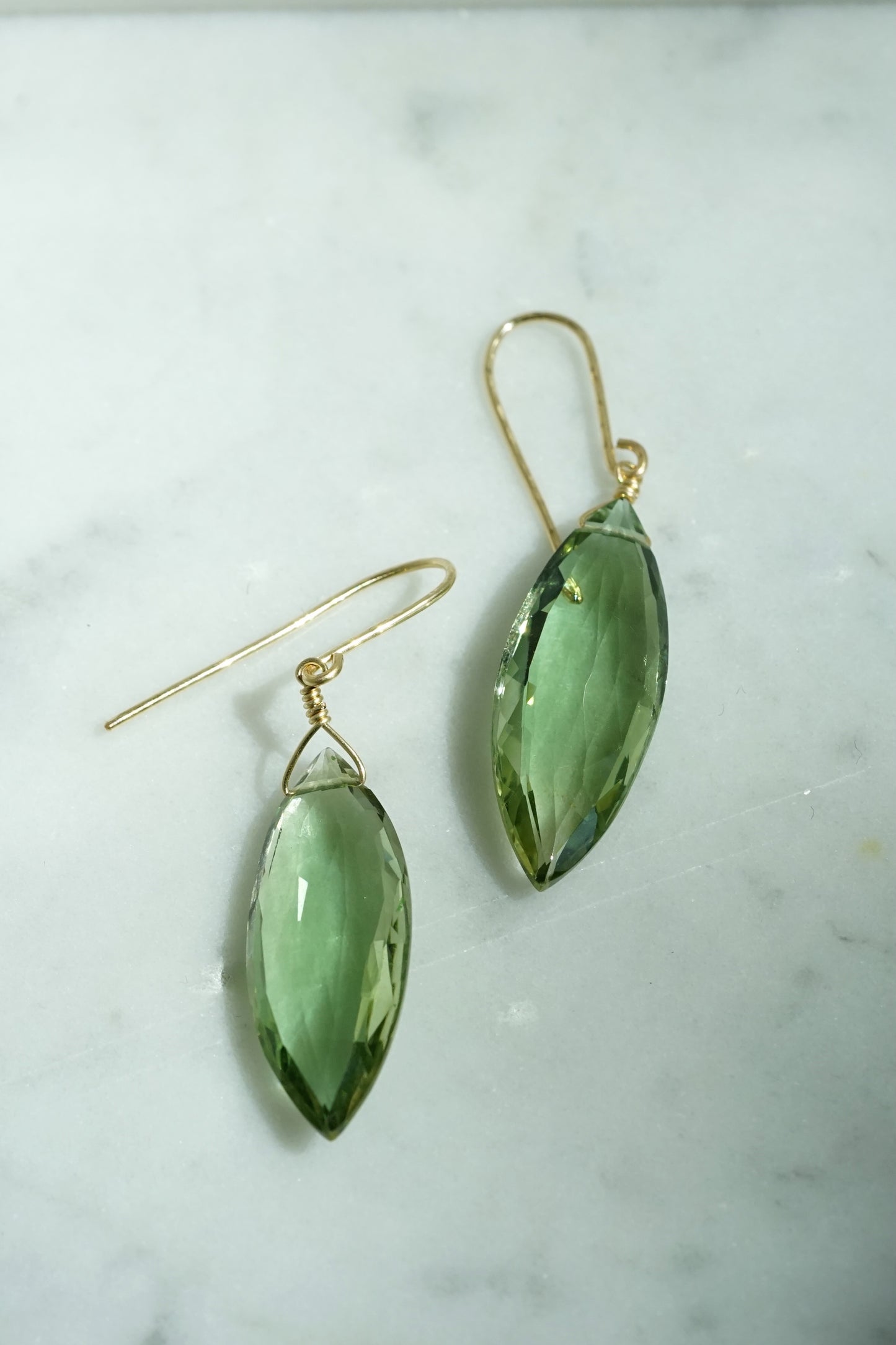 Rock Stella - Green Quartz medium marquise on hammered 14k gold-fill simple wires