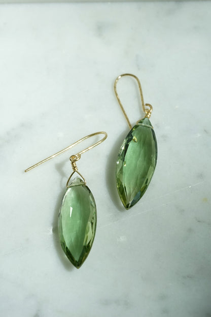 Rock Stella - Green Quartz medium marquise on hammered 14k gold-fill simple wires