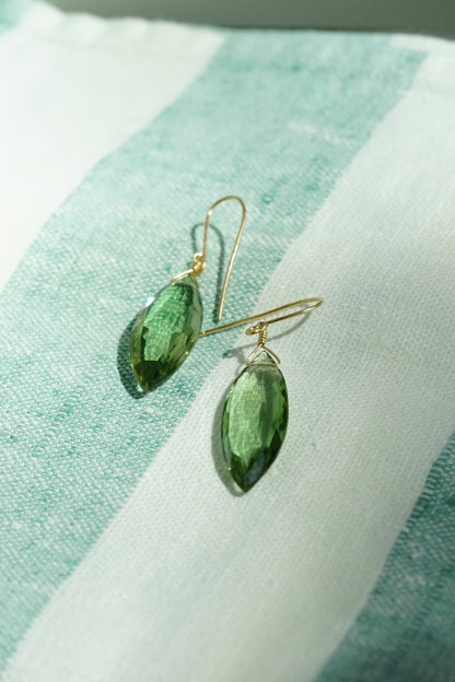 Rock Stella - Green Quartz medium marquise on hammered 14k gold-fill simple wires