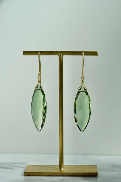 Rock Stella - Green Quartz medium marquise on hammered 14k gold-fill simple wires