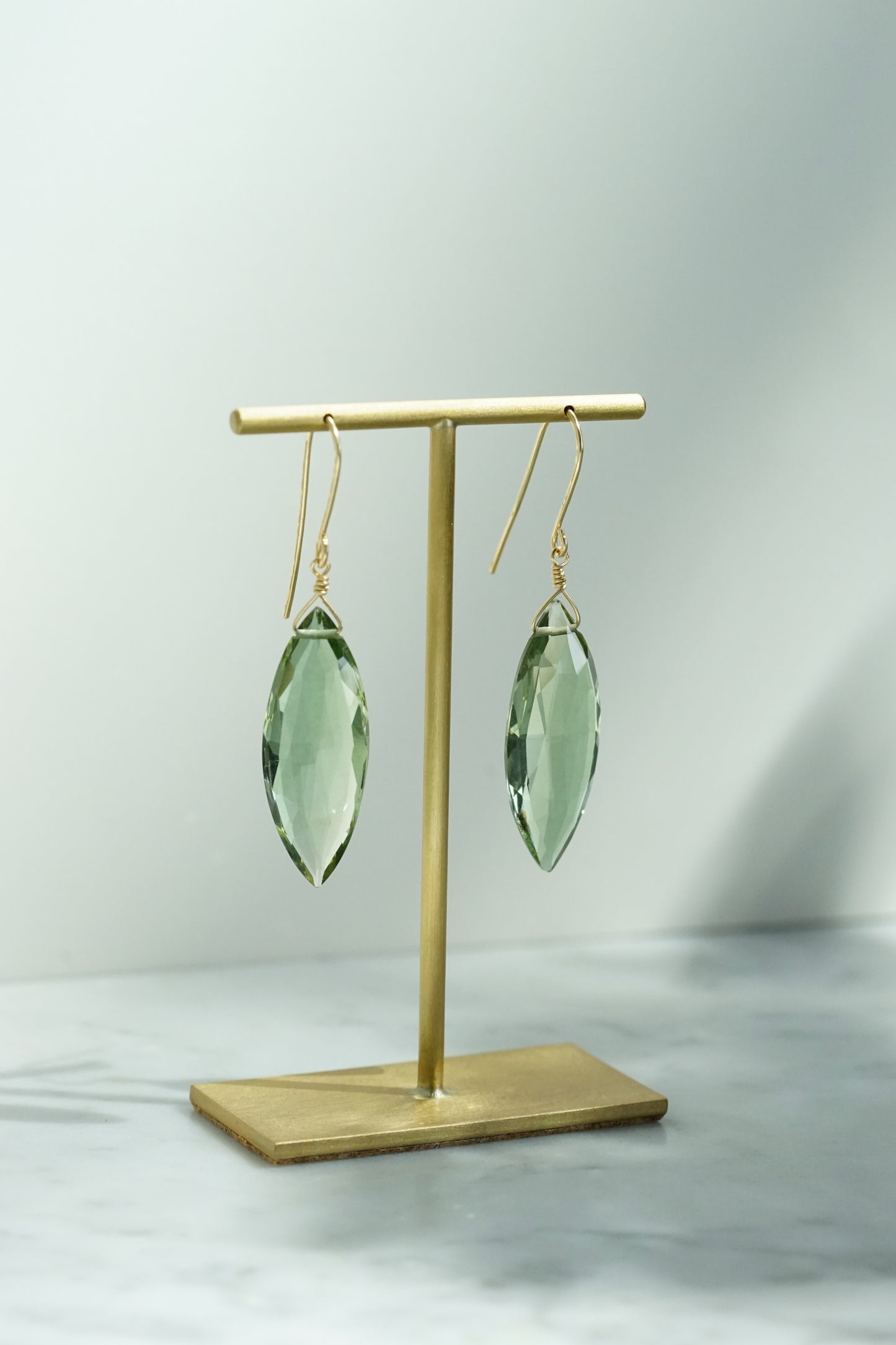 Rock Stella - Green Quartz medium marquise on hammered 14k gold-fill simple wires